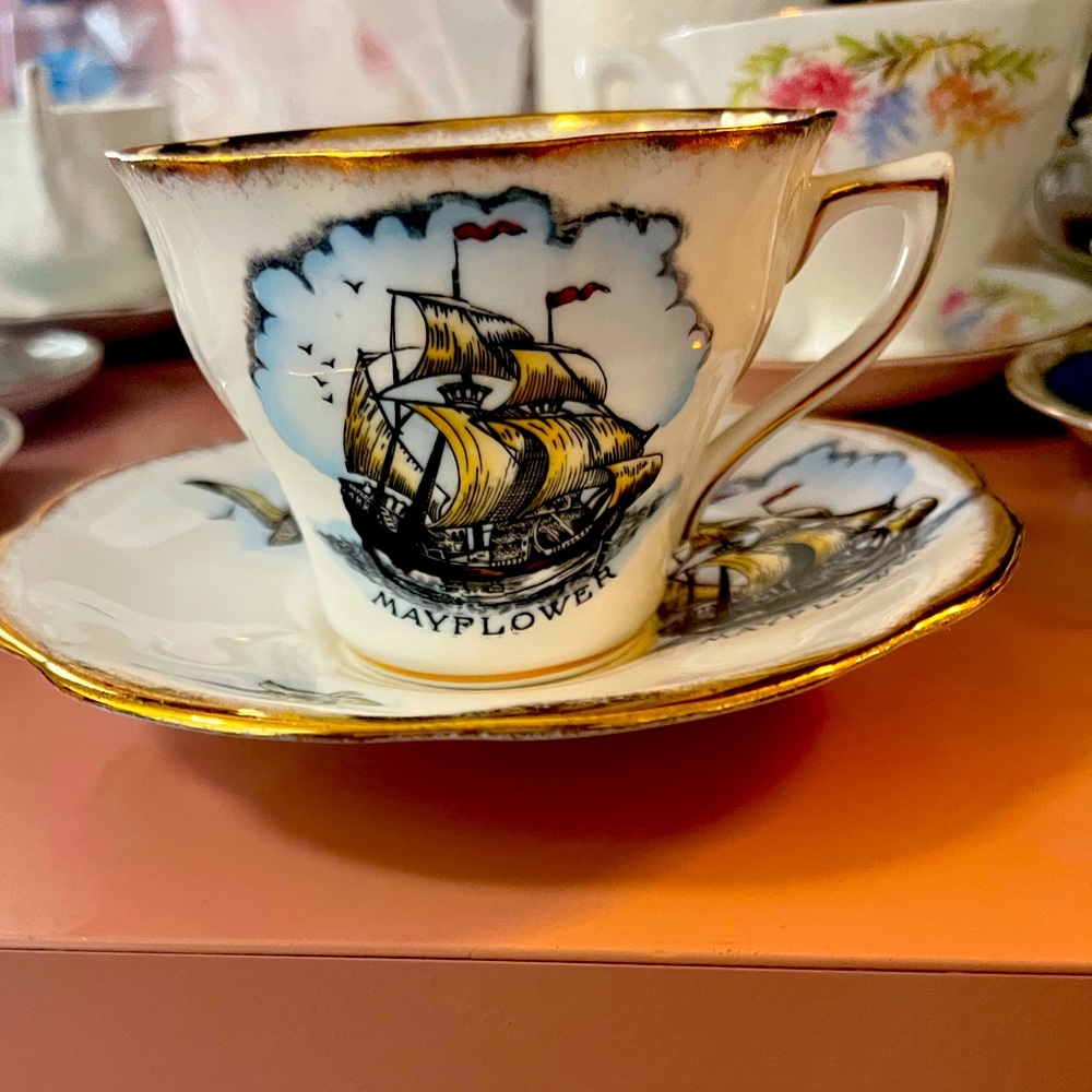 Vintage tea cup with Mayflower ship